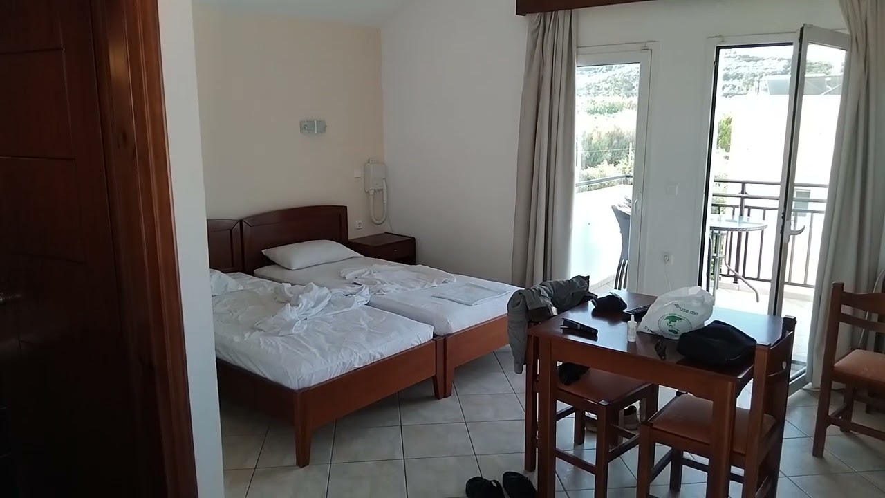 My room and view from the hotel called Sunset Suites in Platanias in Crete.