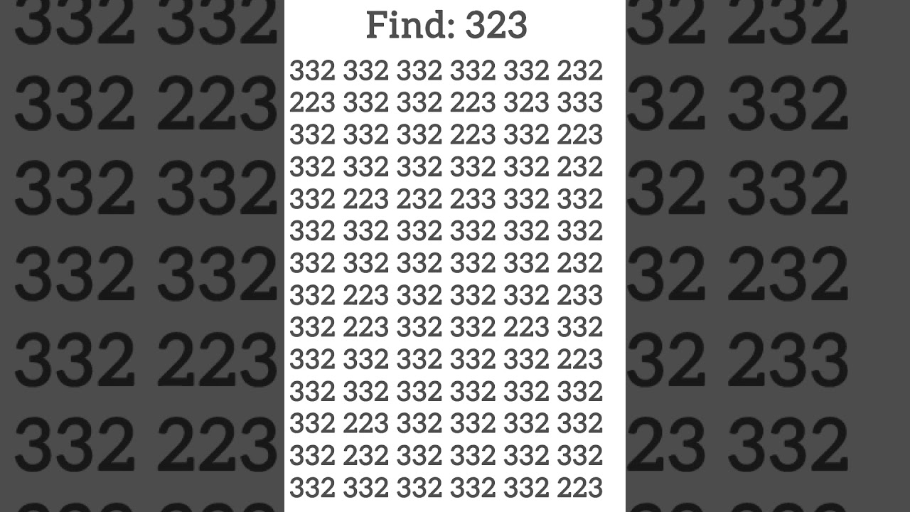True IQ test : Spot 323 in under 10 sec. #iq #riddle #iqtest #gkquiz #puzzlesolving #puzzletime #10k