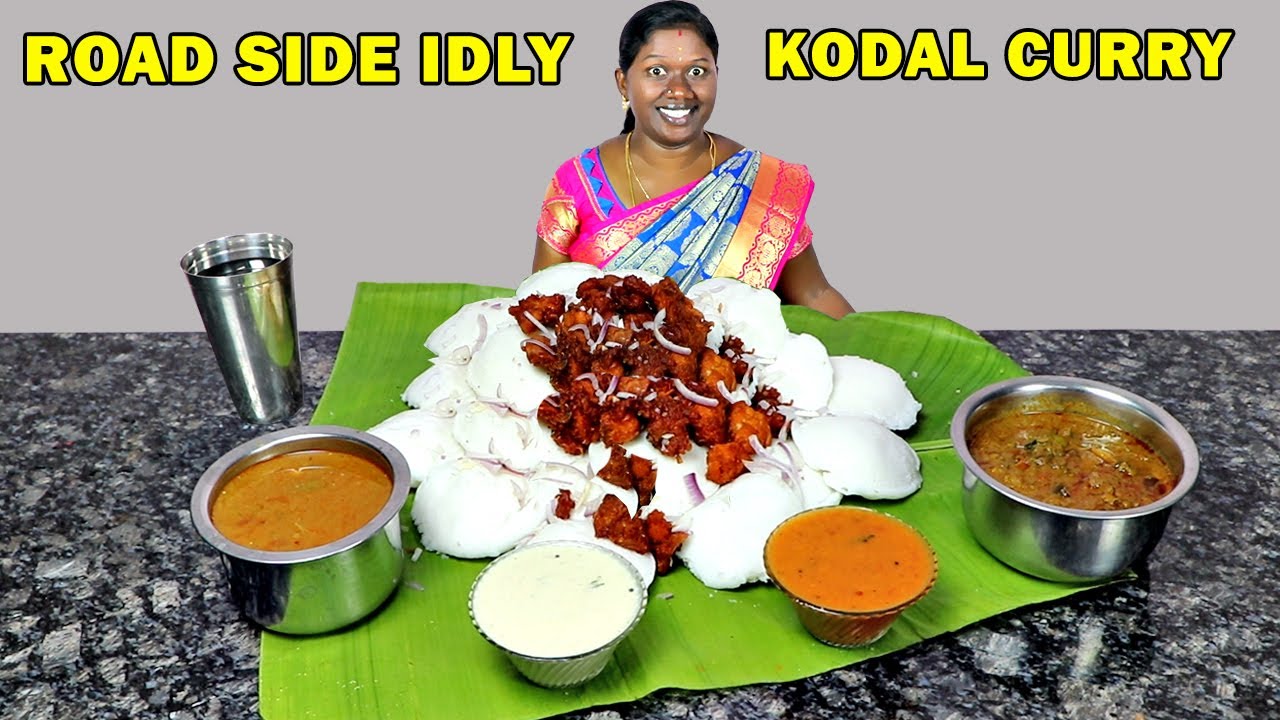 20 XXL IDLY WITH KODAL CURRY KOLAMBU CHICKEN 65 EATING SHOW IN TAMIL FOODIES DIVYA