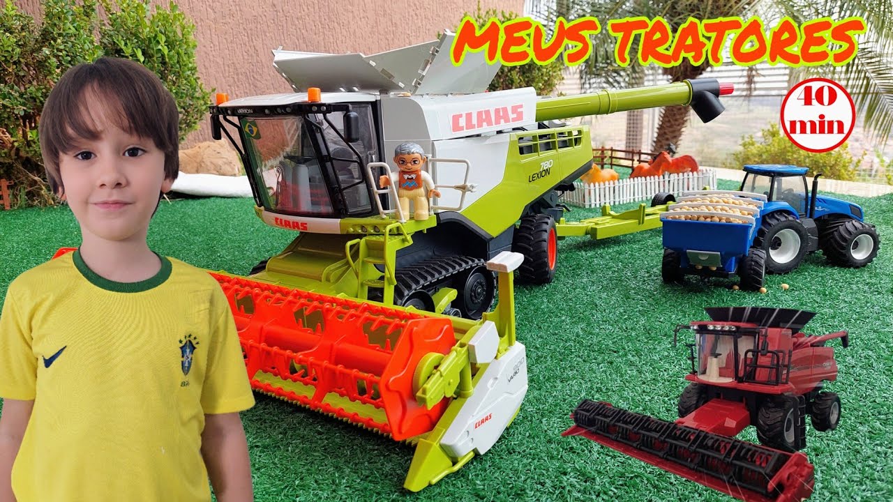 Fazendinha do Felipe Canopf - Colheitadeiras e Trator de brinquedo, bois e vacas - Tractor Toy Farm