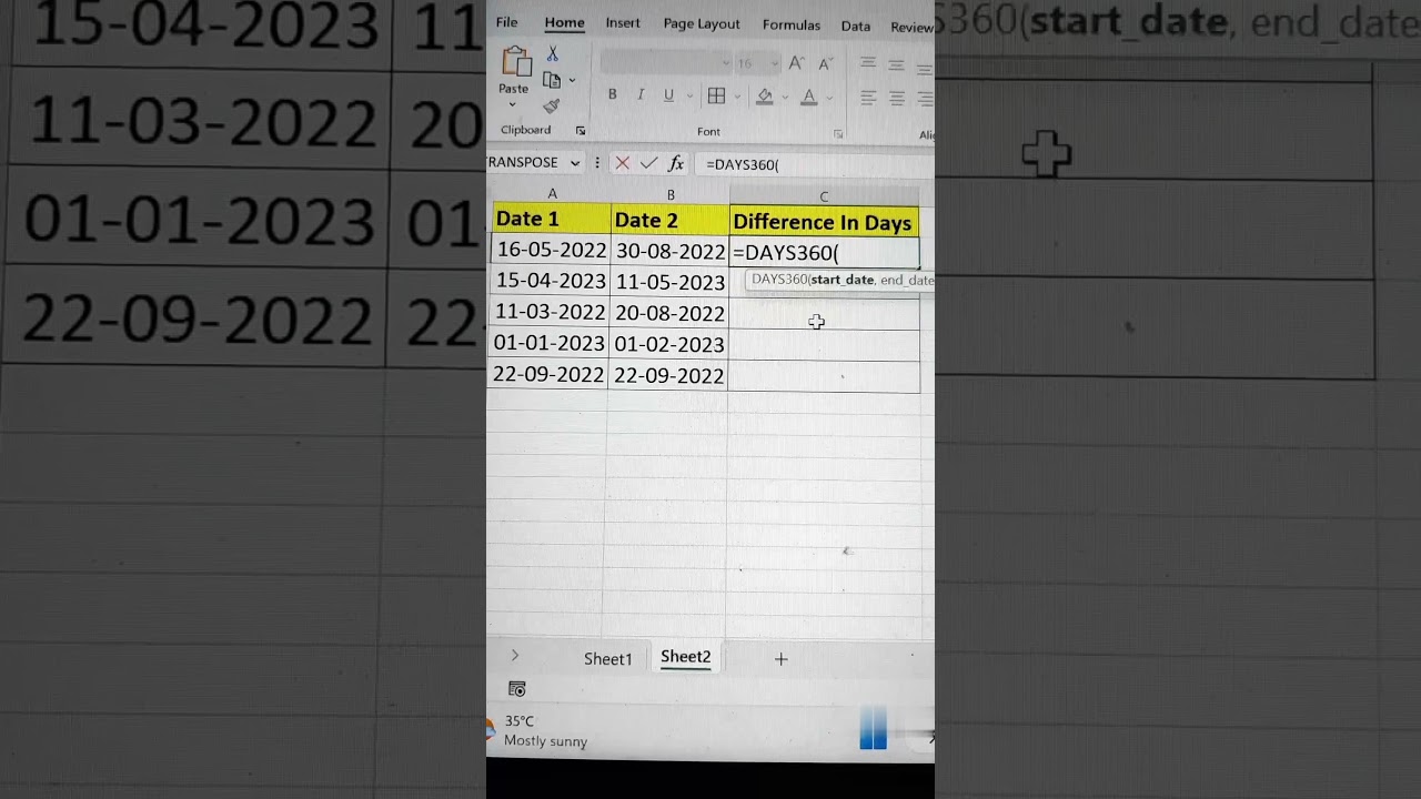 Find Days Difference From Dates In Excel 🔥 | Excel Formula Hacks 😎 #shorts #excelfunctions #bytetech
