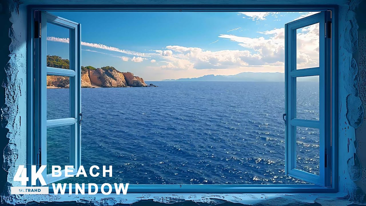 4K Ocean Waves Beach Window View - Relaxing, Calming, Ambience
