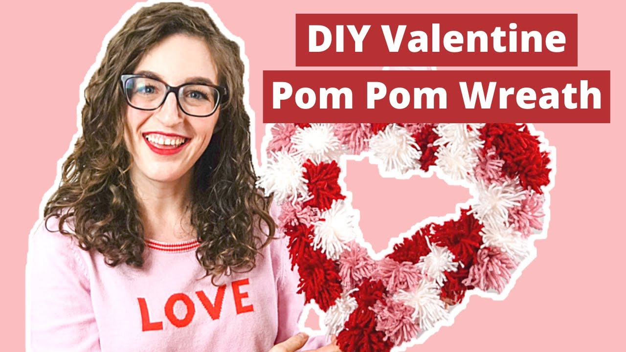 DIY DOLLAR TREE VALENTINE'S DAY WREATH | Easy DIY Pom Pom Heart Wreath for Valentine's Day