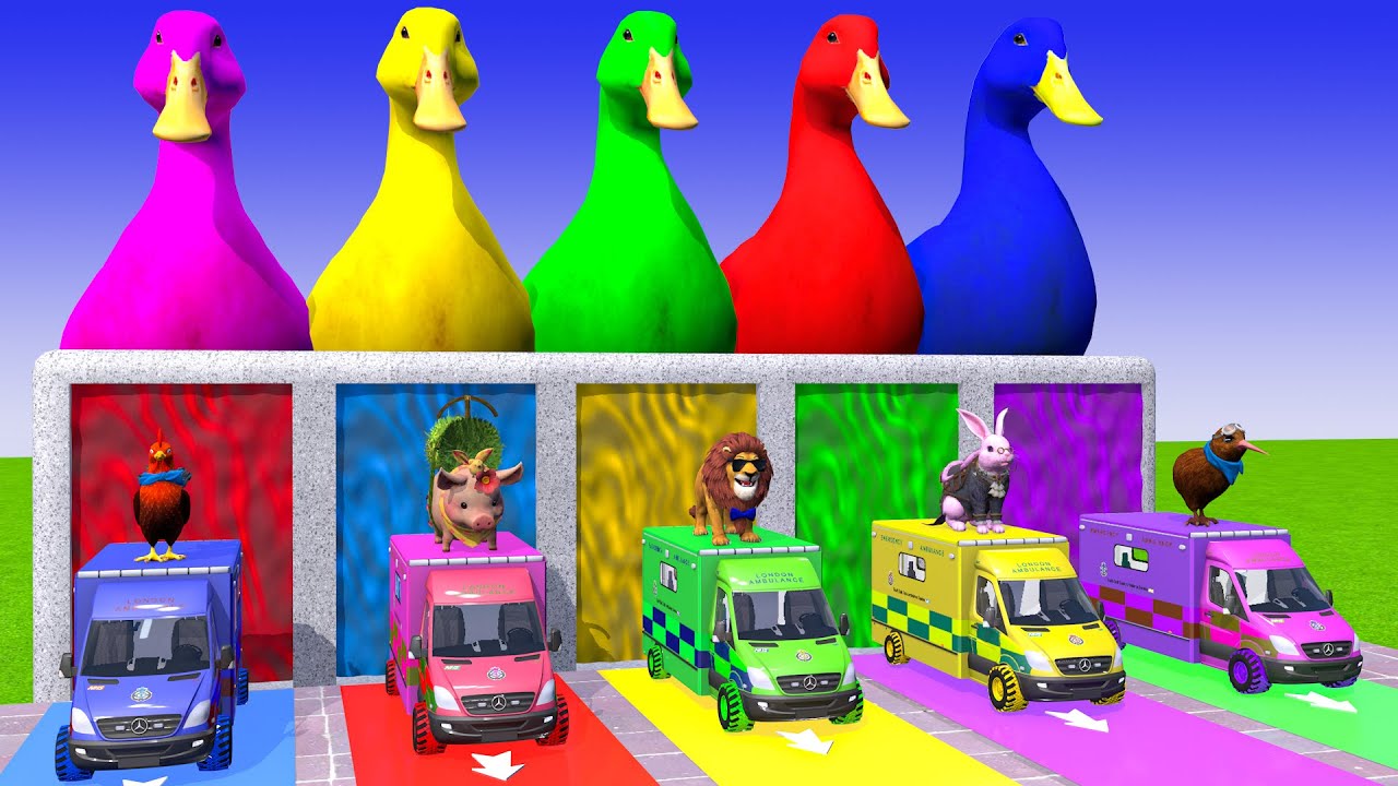 Long Slide Game With Cow Elephant Gorilla Hippopotamus Tiger - 3d Animal Game - Funny 3d Animals