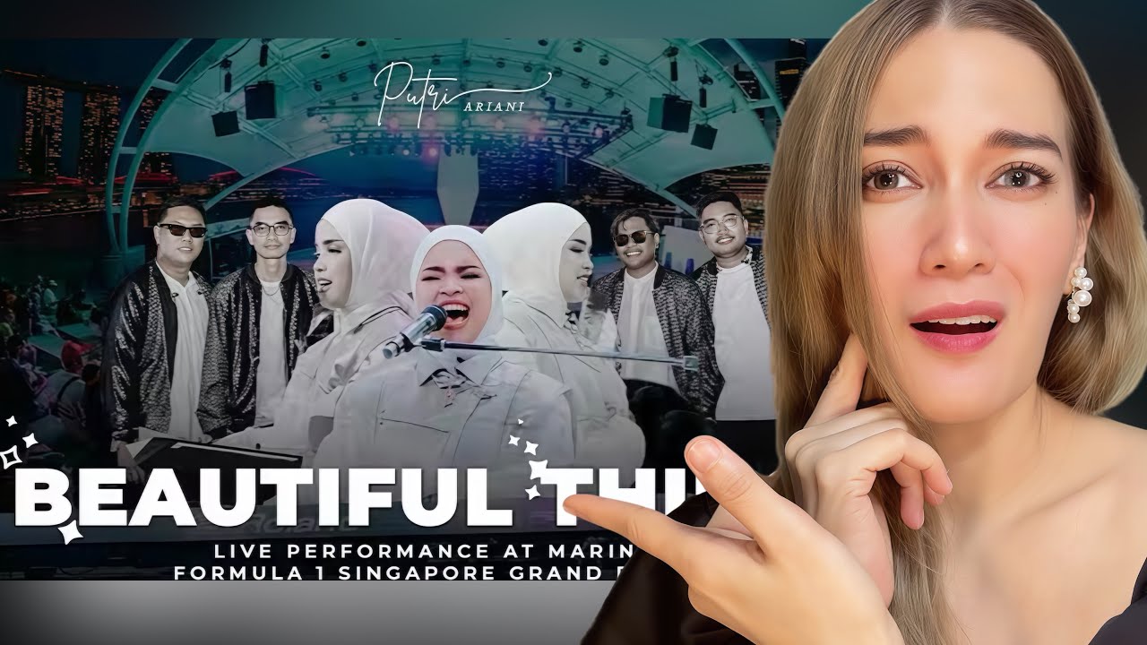 Реакция на живое выступление Путри Ариани с песней Beautiful Things на трассе Marina Bay Formula ...