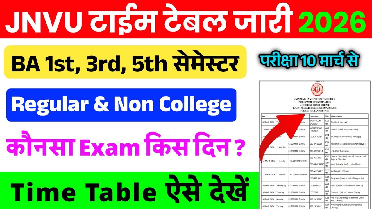 Jnvu Jodhpur Ba Time Table जारी 2026 | Jnvu Ba 1st, 3rd, 5th Semester Time Table Out | JNVU