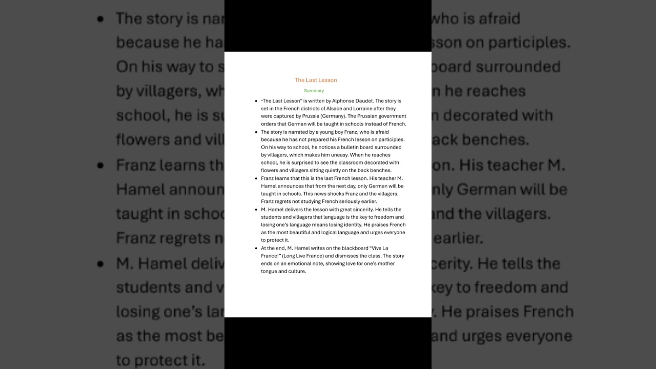 class 12 the last lesson summary 