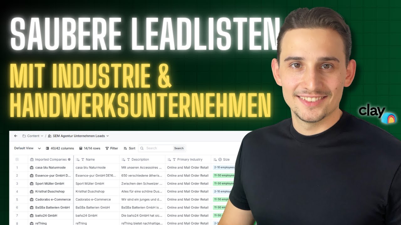 Leadlisten von Industrie- und Handwerksunternehmen f&uuml;r deinen Vertrieb aufbauen (Clay.com)