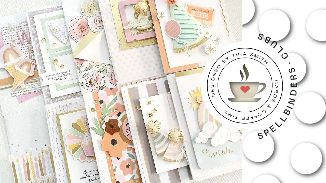 10 Cards - 1 Kit | Spellbinders | Card Kit of the Month | June 2022 | Party Hat & Streamers