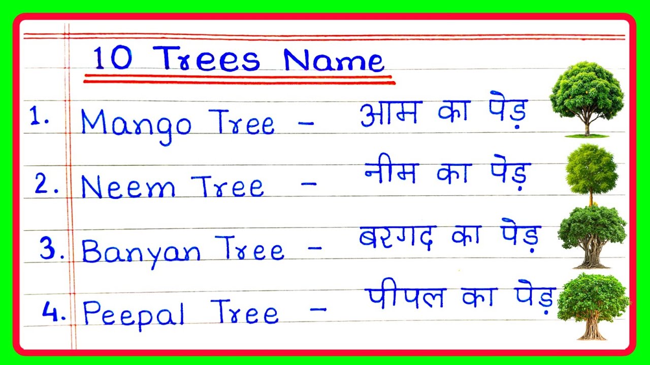 10 Trees Name in English and Hindi | Trees Name | Trees Name in English | पेड़ों के नाम
