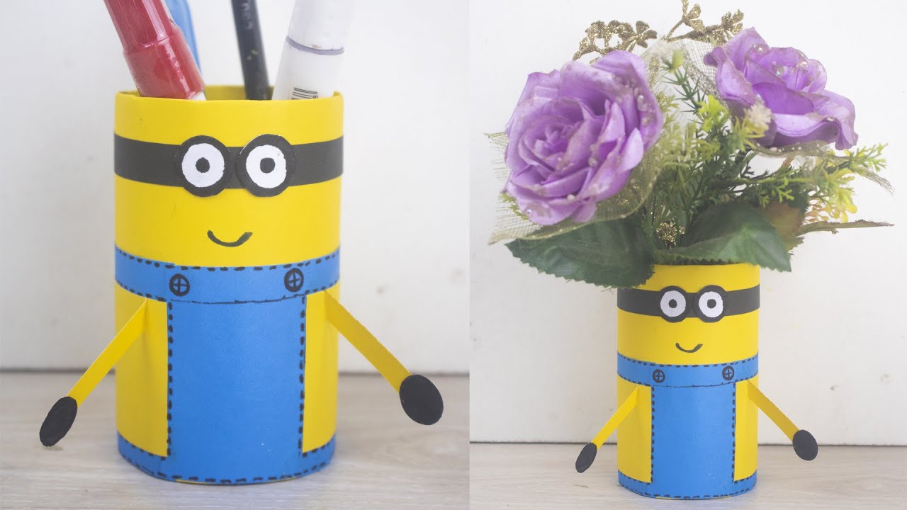 BOTTLE CRAFTS | Recycled plastic bottle Craft idea | Water bottle easy pen holder DIY / Flower vase