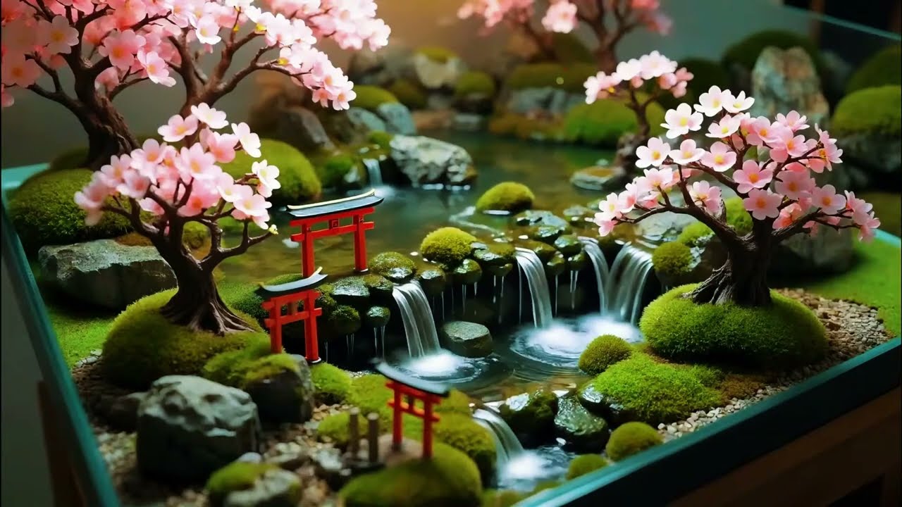 🌸 Japanese Sakura Waterfall 🌿 Relaxing Water Sounds & Peaceful Zen Garden Music for Deep Relaxation