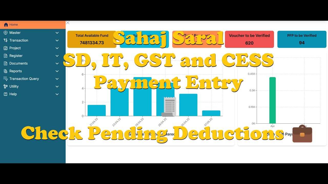 SD, IT, GST, Labour Cess Payment Entry in Sahaj Saral 🧾 | Check Pending Deductions Easily 💼