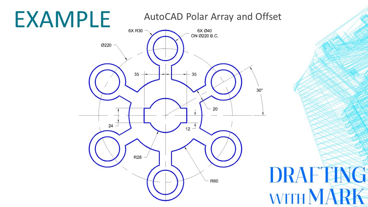 Полярный массив AutoCAD со смещением