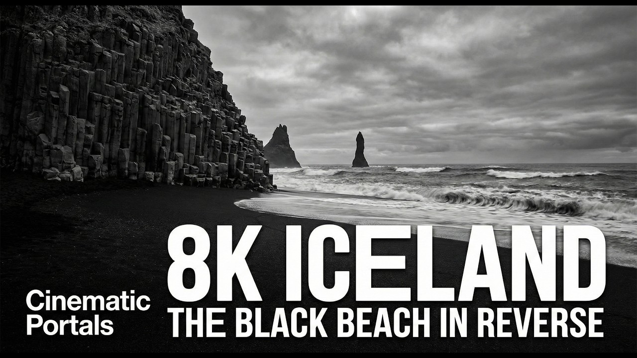 8K ICELAND: The Black Beach in Reverse (Zone V Monochrome)