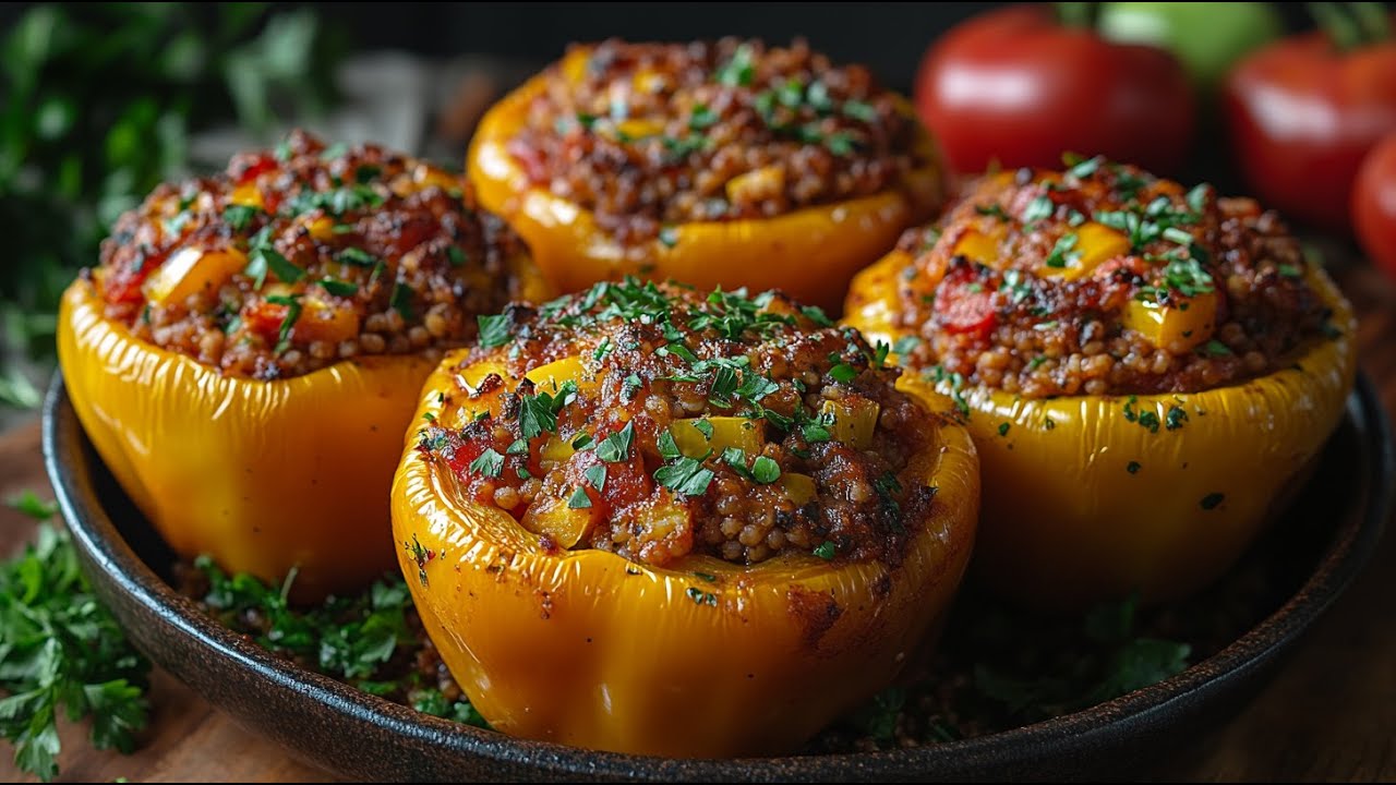 Веганские фаршированные перцы с булгуром и овощами. Полезно, сытно и вкусно.