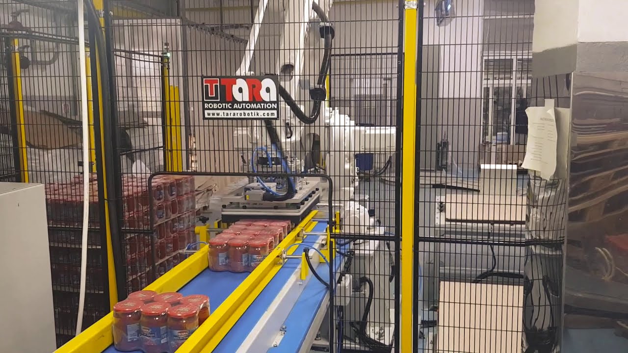 SHRİNKLİ CAM KAVANOZ DOMATES SALÇASI PALETLEME ROBOTU – TARA ROBOTİK OTOMASYON