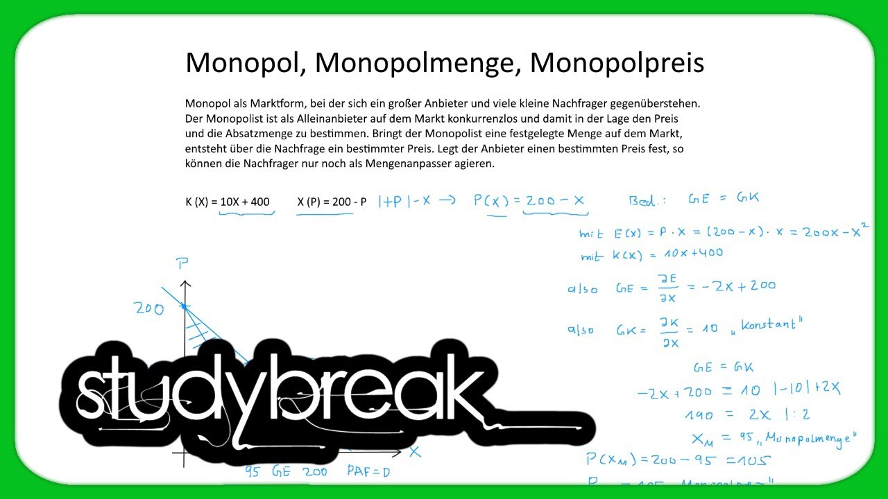 Monopol, Monopolmenge, Monopolpreis | Volkswirtschaftslehre