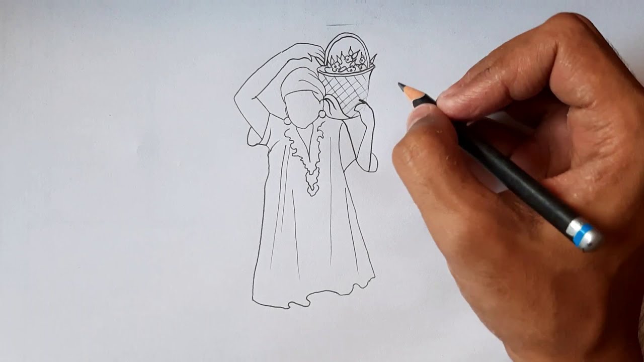 How to Draw Memory Drawing of Kashmiri Girl with Flower Basket l Pencil Sketch