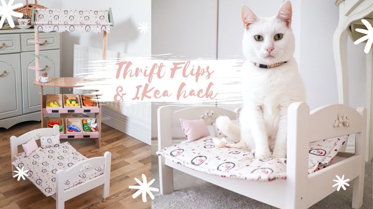Thrift flip and Ikea doll bed hack, DIY doll bed blanket and pillow set.