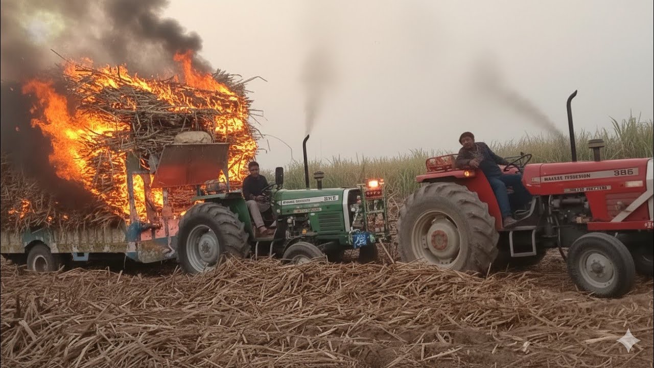 Full heavy Guna loaded trolley fire and full jumped Greenland tractor 🚜💥🔥🙀🚭🙀🙀😱💯