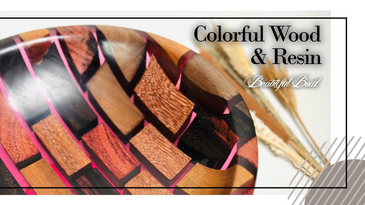First Resin Woodturning Project – Colorful Segmented Bowl with Pink Resin