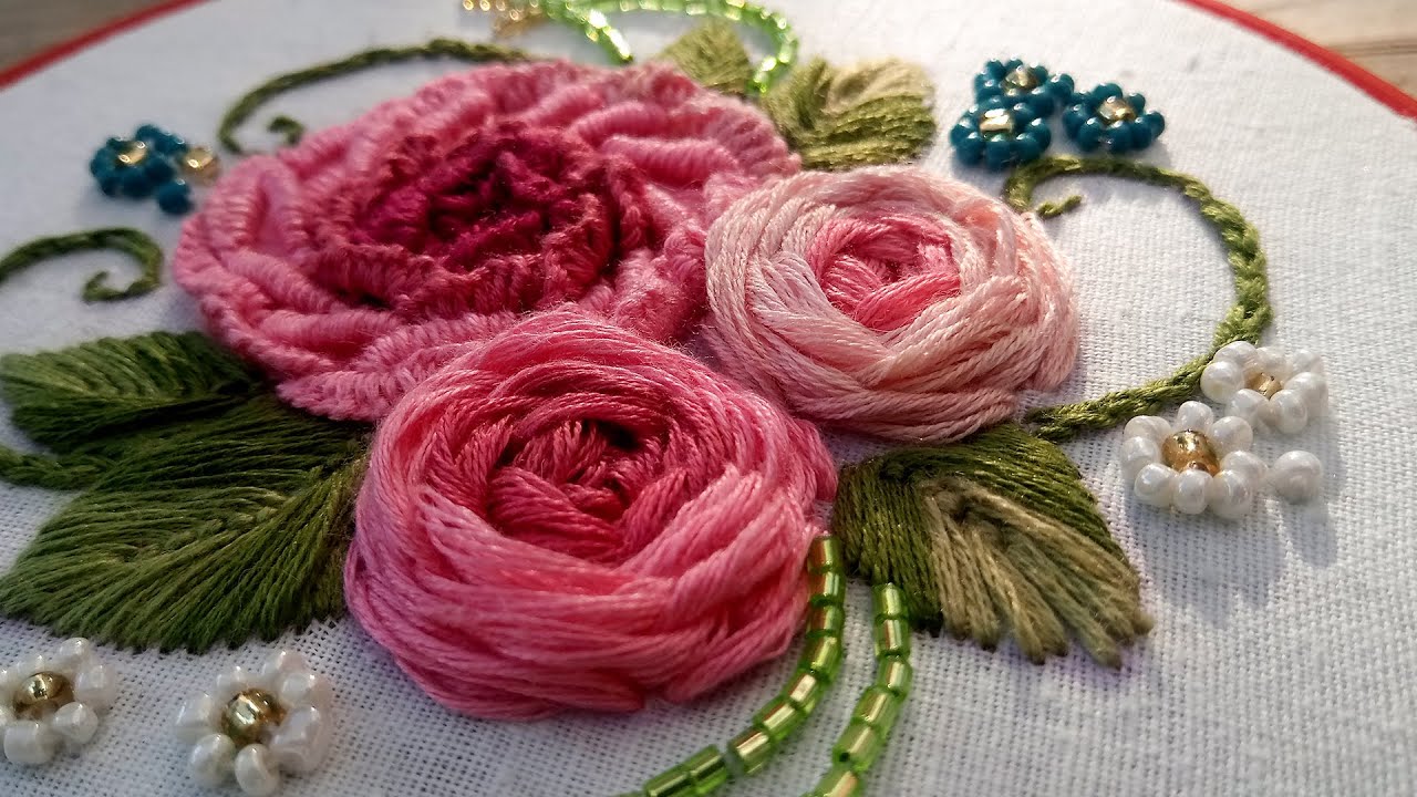 3D Flowers Hand Embroidery Process | Embroidery Tutorial | Bead Embroidery
