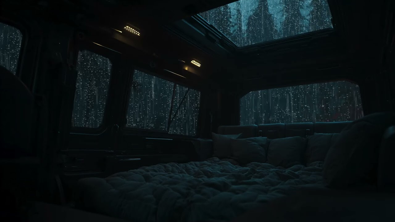 3 Hours ⚡ Gentle Rain Inside a Cozy Camping Car in the Forest for Better Night Sleep