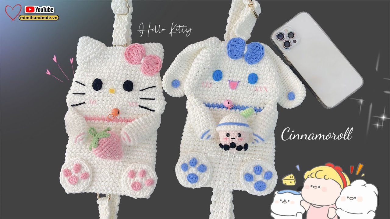 Móc Túi Cinnamoroll và Túi Hello Kitty 💖 Crochet Sanrio Cover | Phone Bag Tutorial