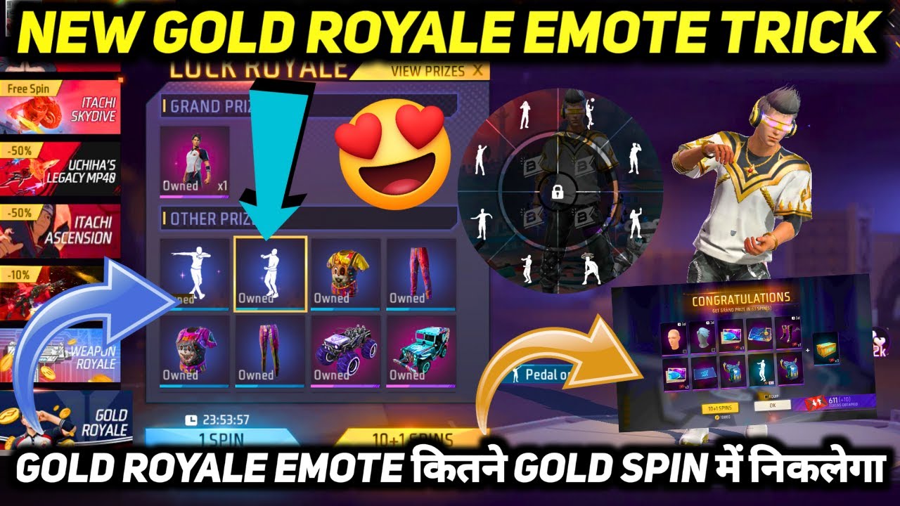 GOLD ROYALE EMOTE SPIN TRICK SWIFT STEPS KITNE GOLD MEIN NIKALEGA NEW FREE FIRE PEDAL ON THE METAL