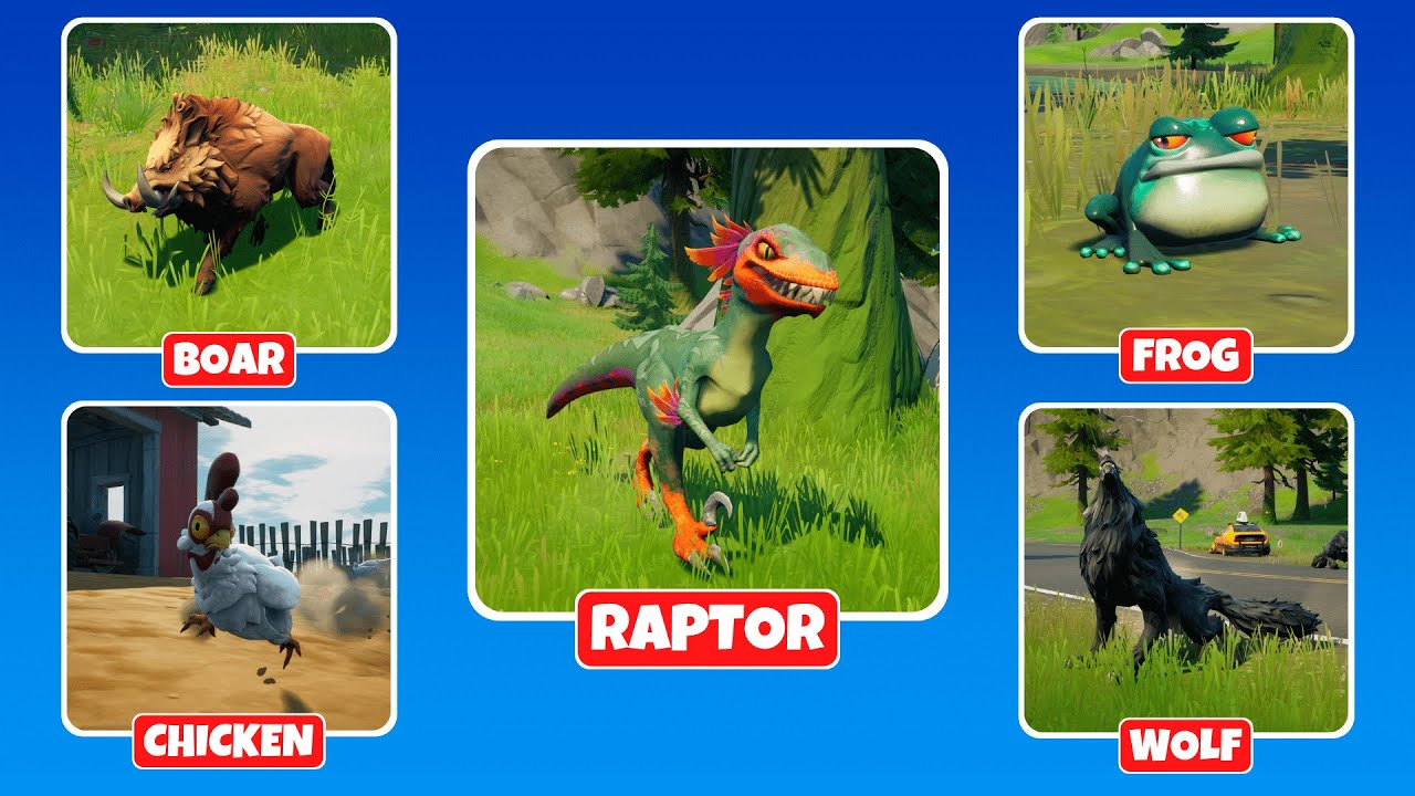 All Animal Sounds in Fortnite Season 6 Chapter 2! (Raptor, Wolf, Boar, Chicken & Frog)
