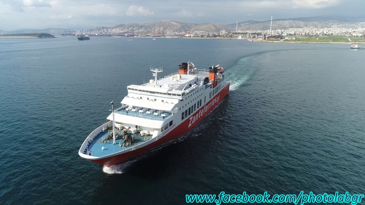 Aerial (drone) video - F/B Dionysios Solomos sailing from Piraeus
