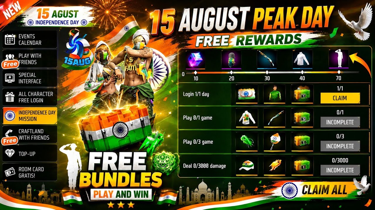 AUGUST 15 FREE REWARDS CONFIRMED 🤯🇮🇳 AUGUST 15 FREE BUNDLE + FREE MASK 😷 FREE FIRE NEW EVENT | FF...