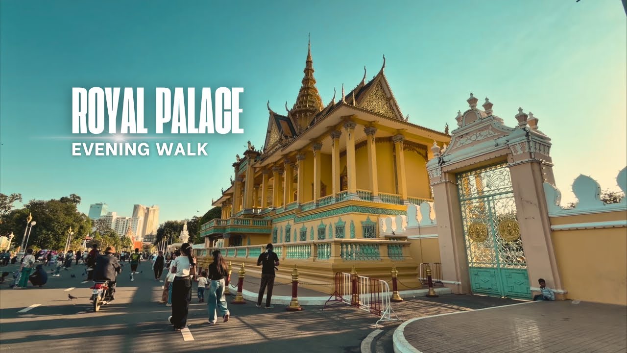 Evening walk tour in front of Royal palace Phnom Penh Cambodia 