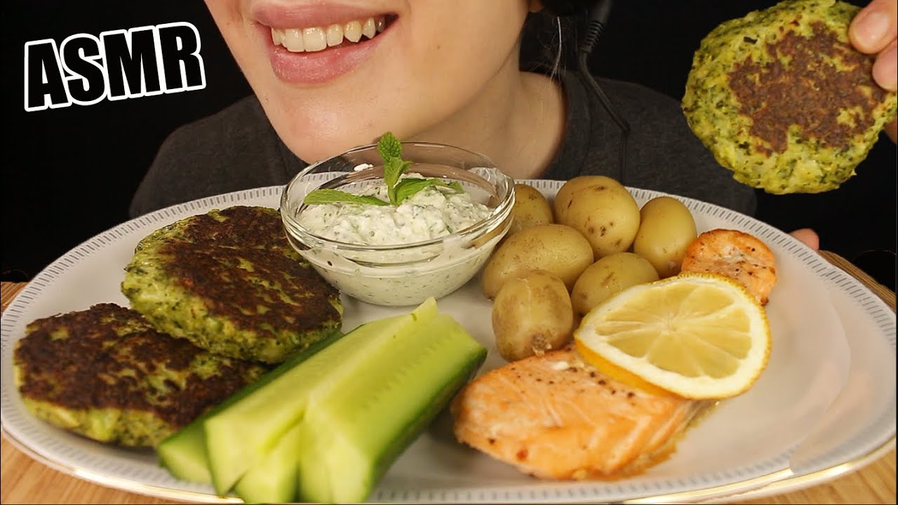ASMR BROCCOLI HASH BROWNS w/ SALMON + FETA CHEESE MUKBANG EATING SOUNDS No Talking 먹방 | Kasmia ASMR