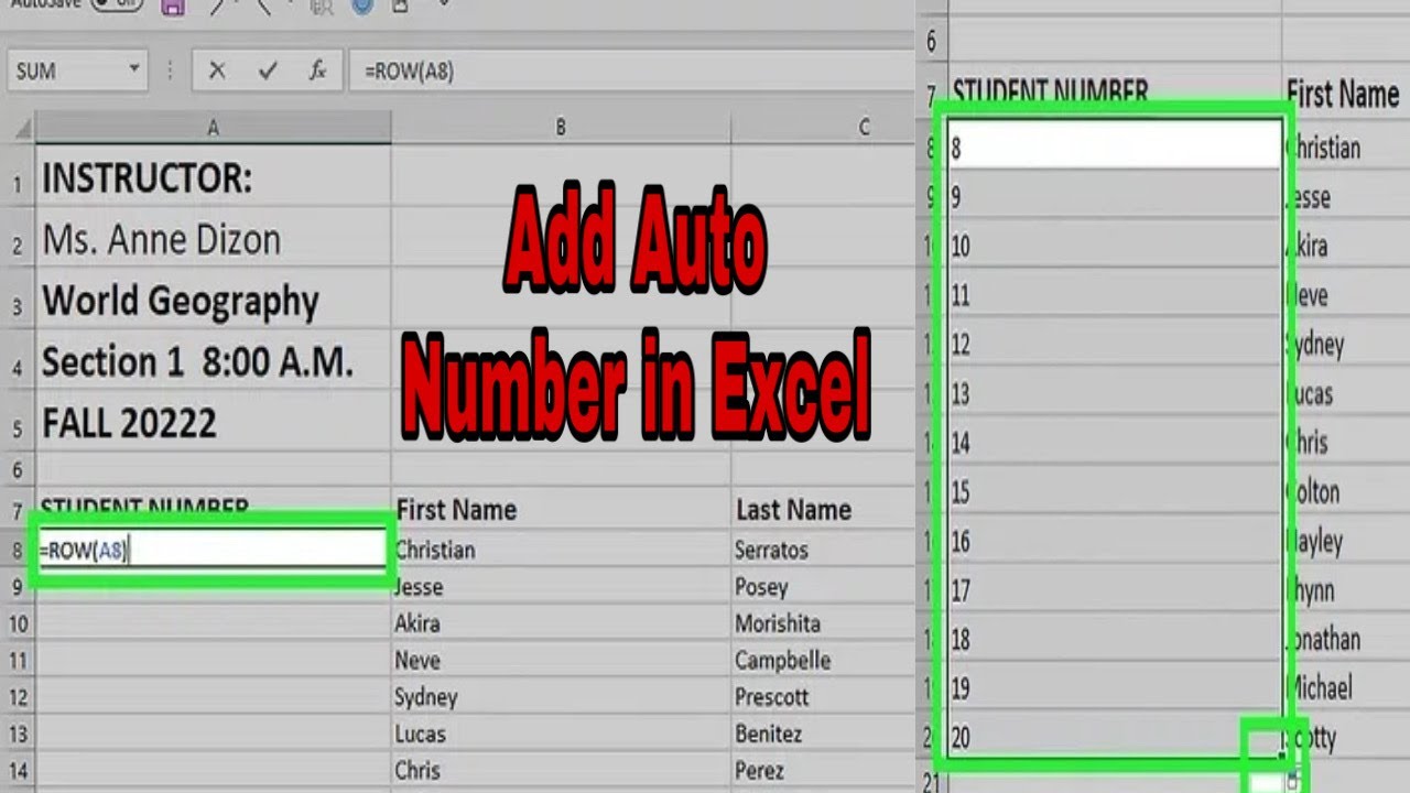 How to Add Autonumber in Excel - how to add autonumber in excel - easy tutorial