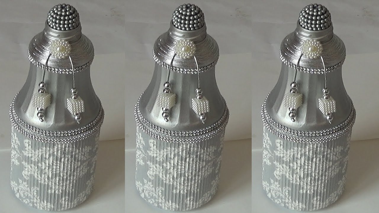 GARRAFA DECORADA COM DECOUPAGE NO PAPELÃO