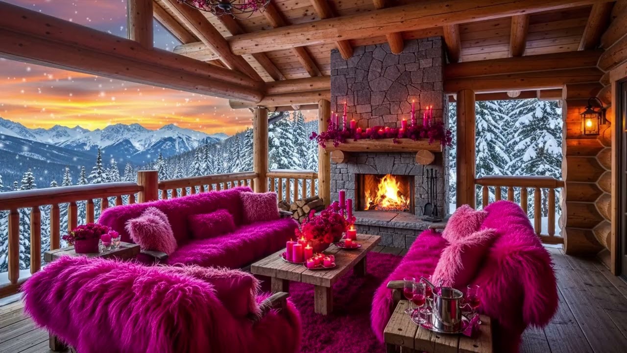 Cozy Winter Cabin Morning ☀️ | Rustic Cabin Soundscape with Crackling Fire and Snow