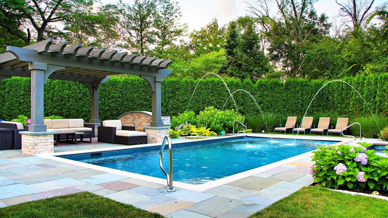 OUTDOOR POOL LANDSCAPING DESIGN IDEAS | BACKYARD HOME SWIMMING POOL LANDSCAPE GARDEN INSPIRATION