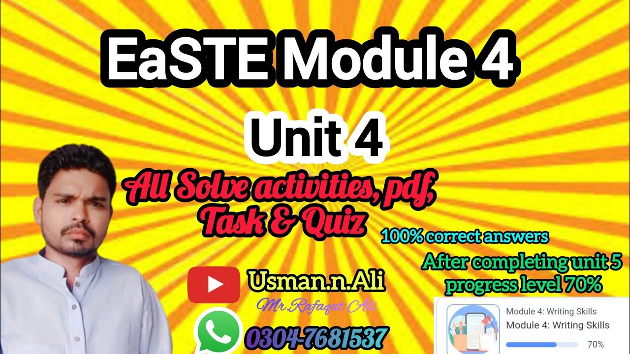 EaSTE Module 4 unit 4 all activities, pdf task & Quiz 100%correct answers |QAED app|@Usman.n.