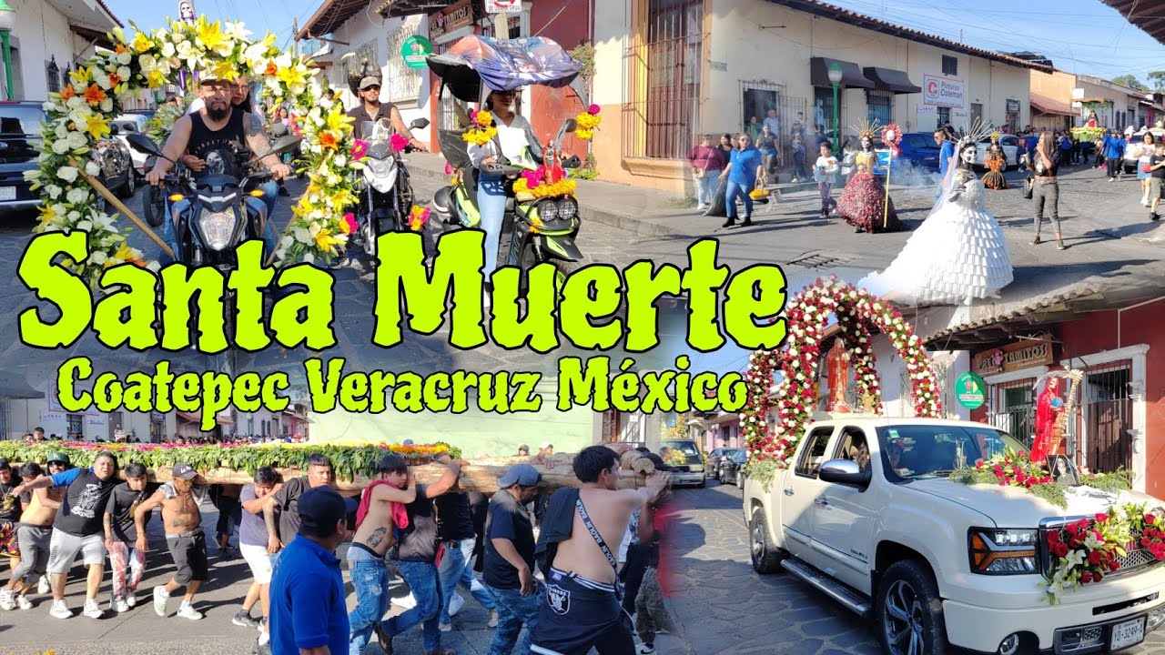 SANTA MUERTE. Procesión con arco floral en Coatepec Veracruz México