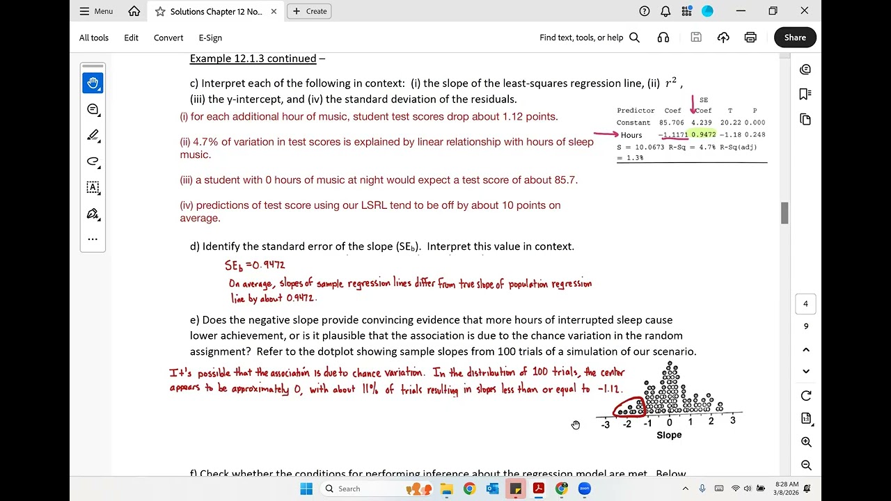 AP Statistics - Hays - Example 12.1.3 - Output for Regression/Inference for Slope LSRL