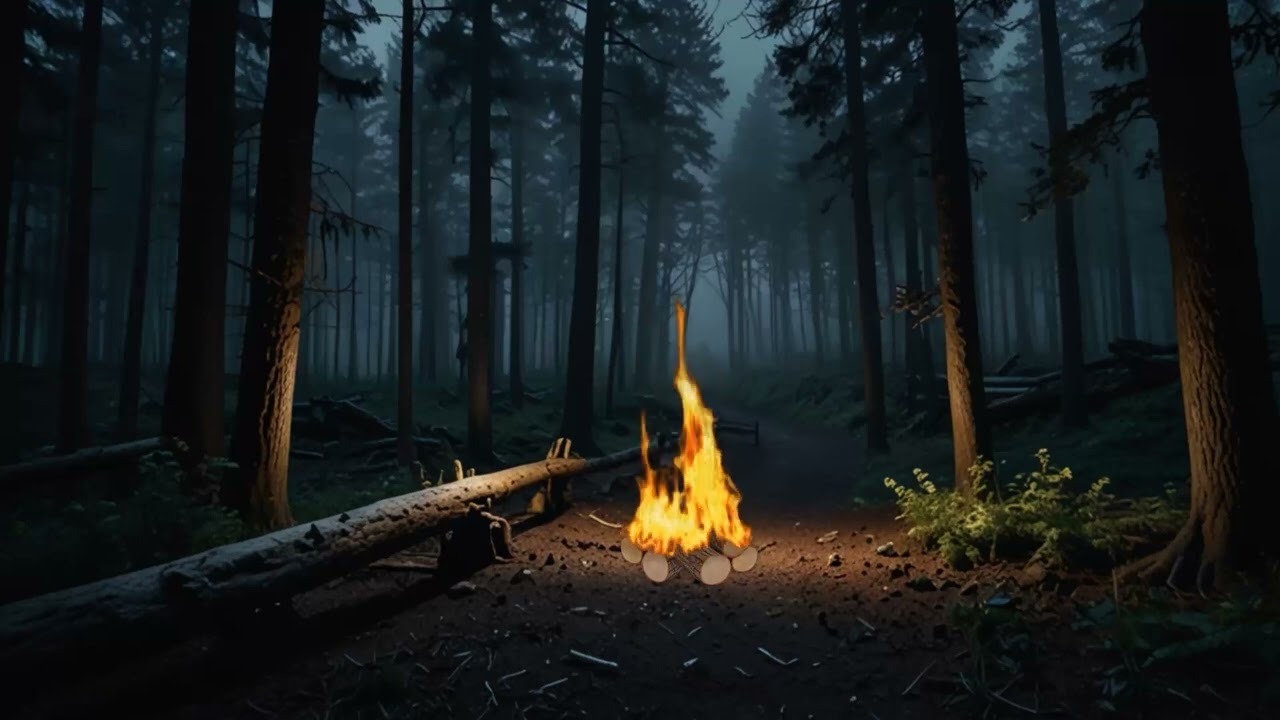 🔥 Campfire in a Misty Night Forest | Cozy & Mysterious Ambience