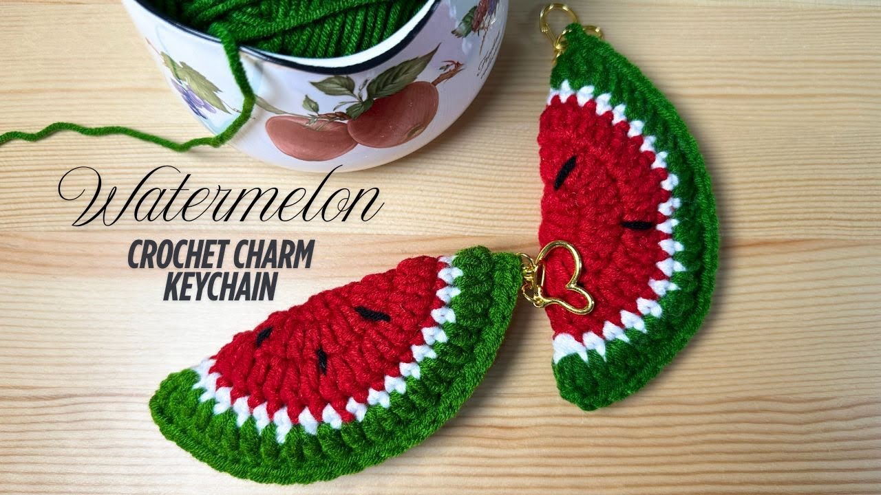 🍉🧶Watermelon Crochet Charm Keychain complete easy tutorial #crochet #simplicity888 #crochetpatterns