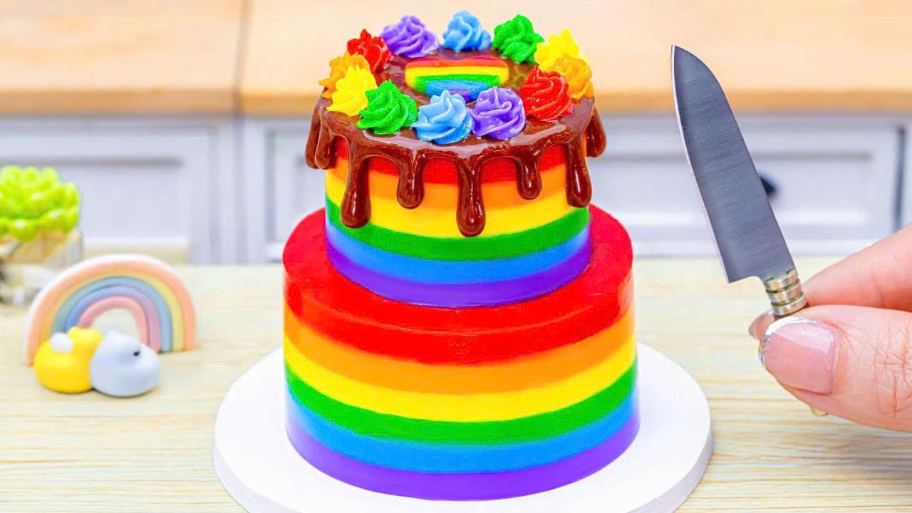 Mini Rainbow Cake Recipe With Chocolate 🌈 Colorful Rainbow Cake Decorating Ideas and DIY