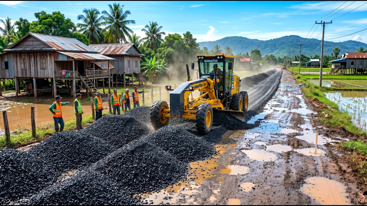 Unforeseen Road Base Optimization by Motor Grader as Dump Trucks Deliver Endless Gravel Materials