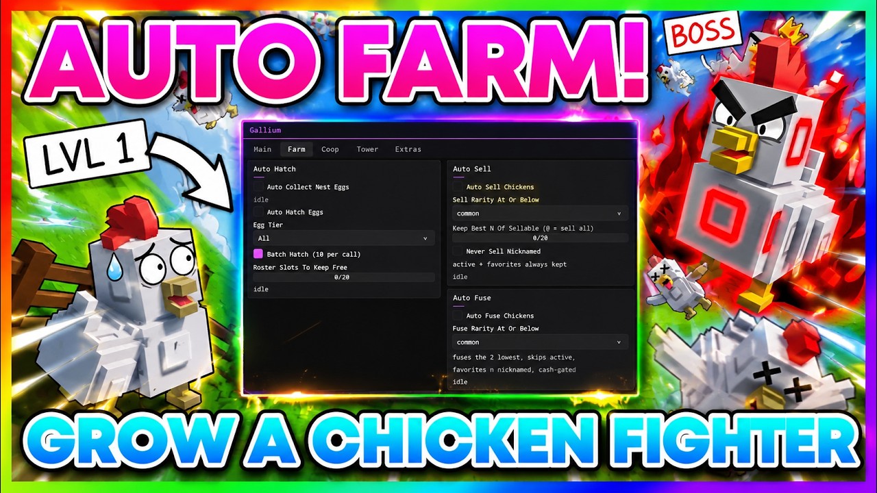 Grow a Chicken Fighter Script - AUTOFARM, AUTO SCRAP, UNLOCK ALL (NO KEY)