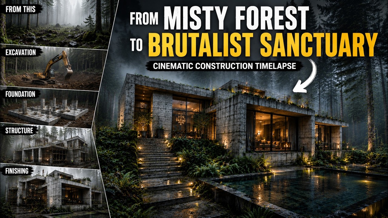 From Misty Forest to Brutalist Sanctuary | Cinematic House Construction Timelapse