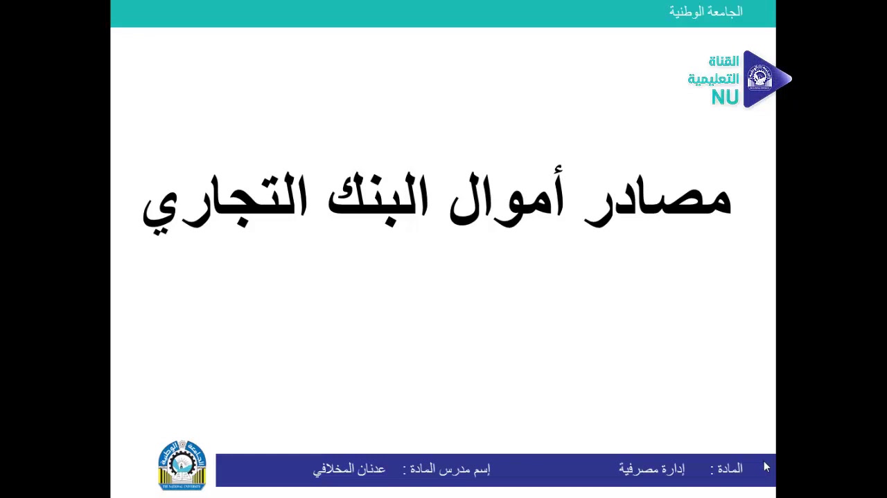 الإدارة المصرفية  د.عدنان المخلافي المحاضرة الثامنة العلوم المالية والمصرفية المستوى الرابع