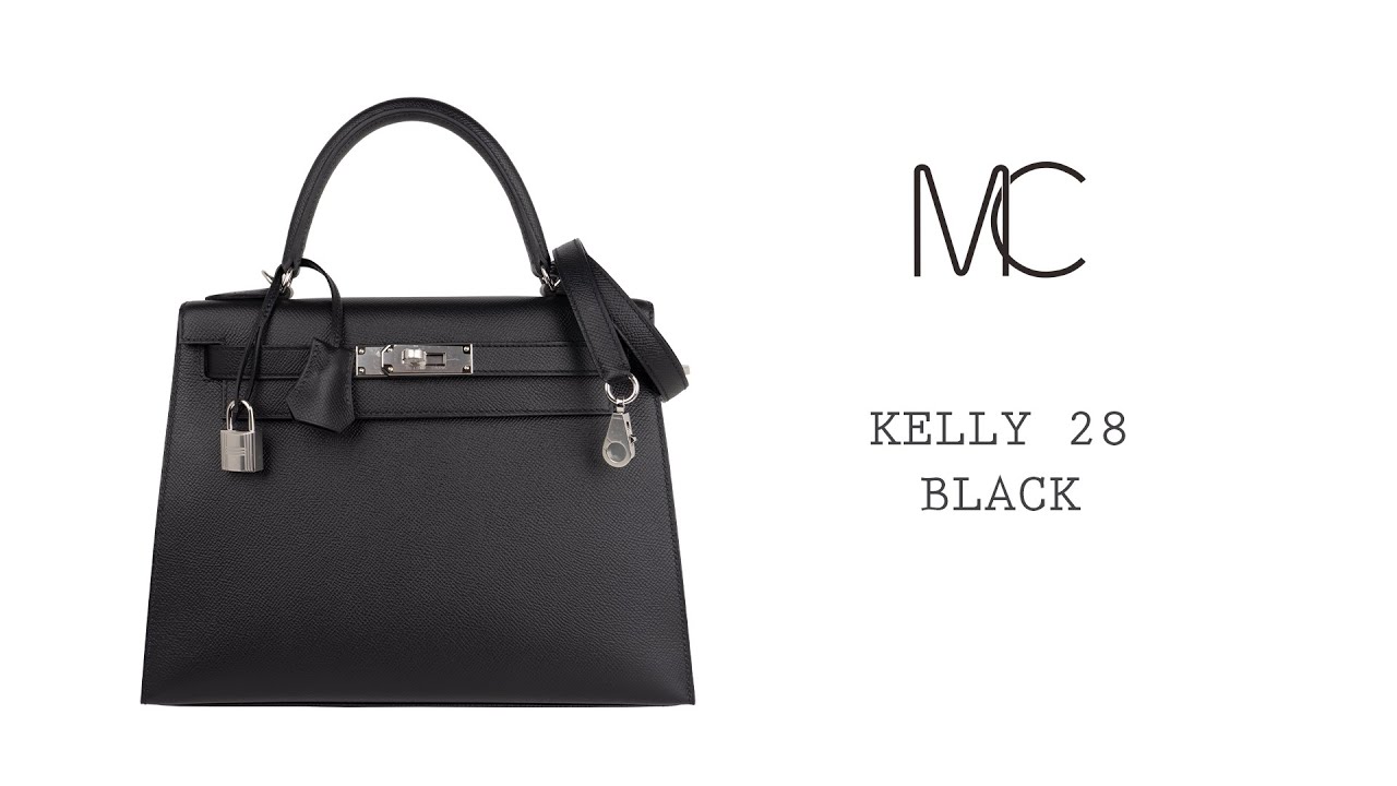 Hermes Kelly 28 Sellier Black Palladium Hardware Epsom Leather Bag • MIGHTYCHIC •